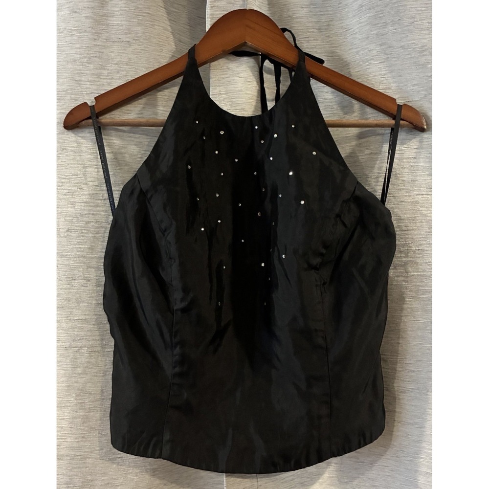 Y2K Jessica McClintock Gunne Sax Sequin Halter Top Black Gothic Size 7